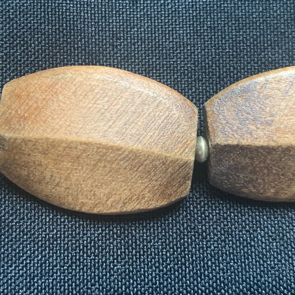 🪵 Natural Wood Pieces Necklace with Bronze Tone Spacers, Chain & Tag by ViVl - Picture 2 of 4